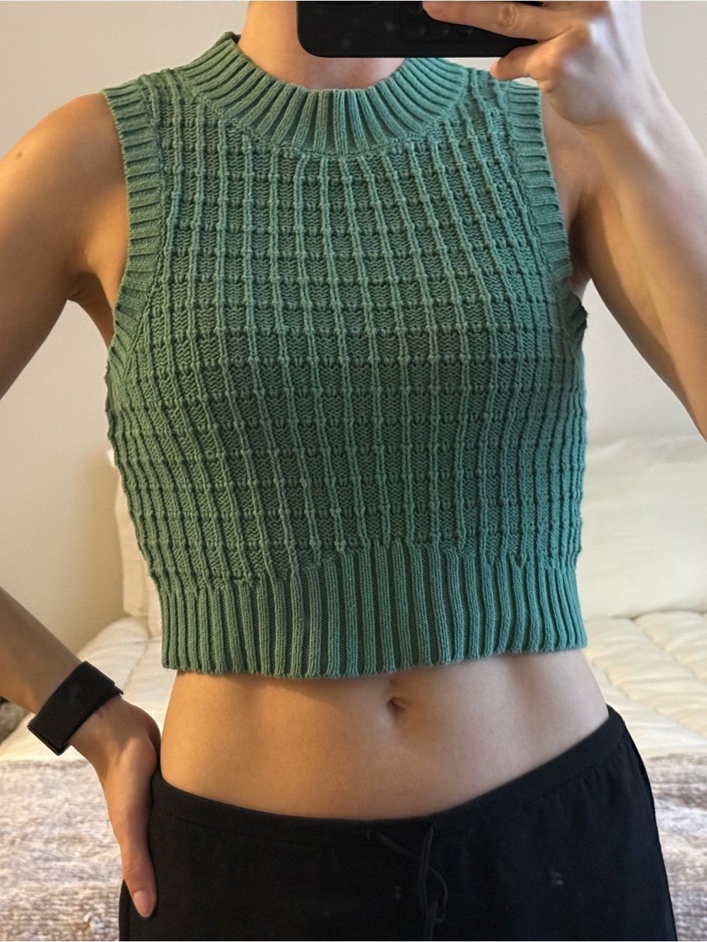 Sleeveless Knit Crop Top in Sage Green